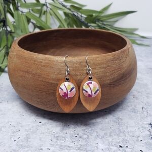 New Handmade | Vine Print Wooden Leaf Earrings